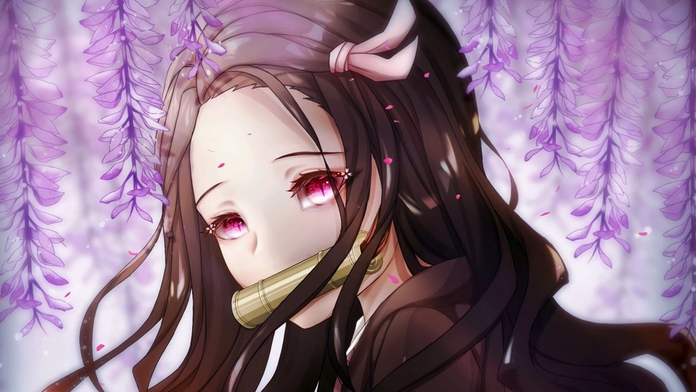 Nezuko con hojas cayendo - Fondo de Pantalla Animado para PC, Android & iPhone