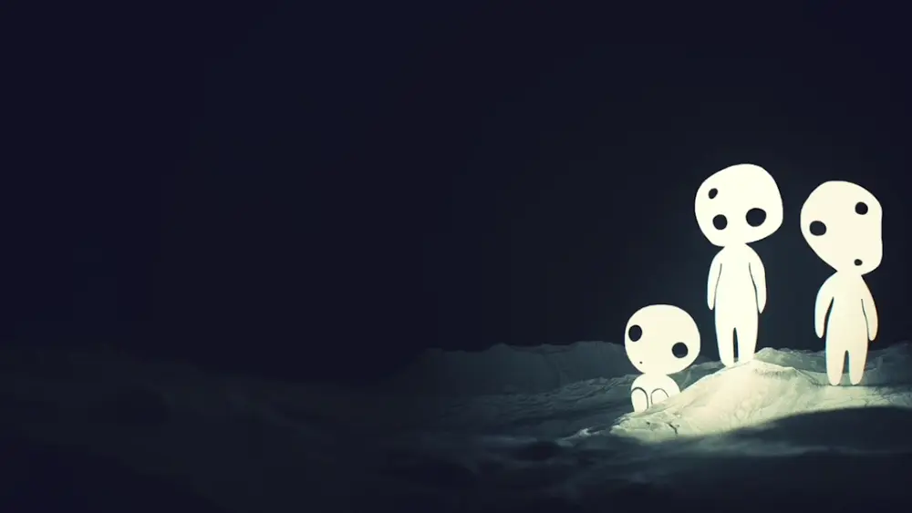 Descargar Fondo de Pantalla Animado de La Princesa Mononoke: Kodamas Negro 4K